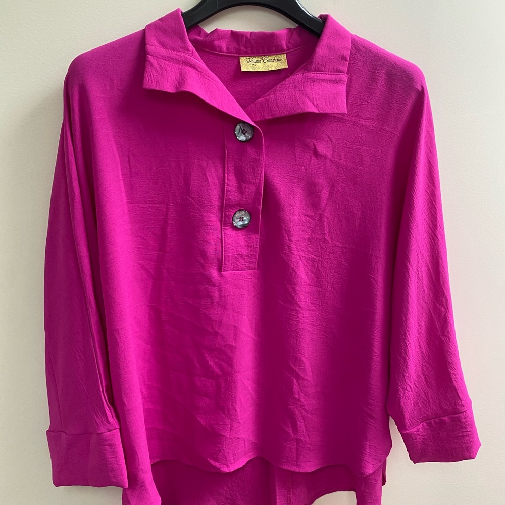 NWOT Kristin Crenshaw Bright Fuchsia Button-Front Women's Top